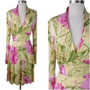 Le Shack by Tracy Feith Yellow Pink Floral Dress 70's Retro NWT